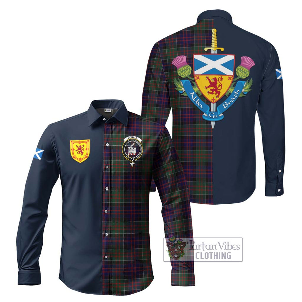 Tartan Vibes Clothing Donald of Clan Ranald Tartan Long Sleeve Button Shirt with Scottish Lion Royal Arm Half Style