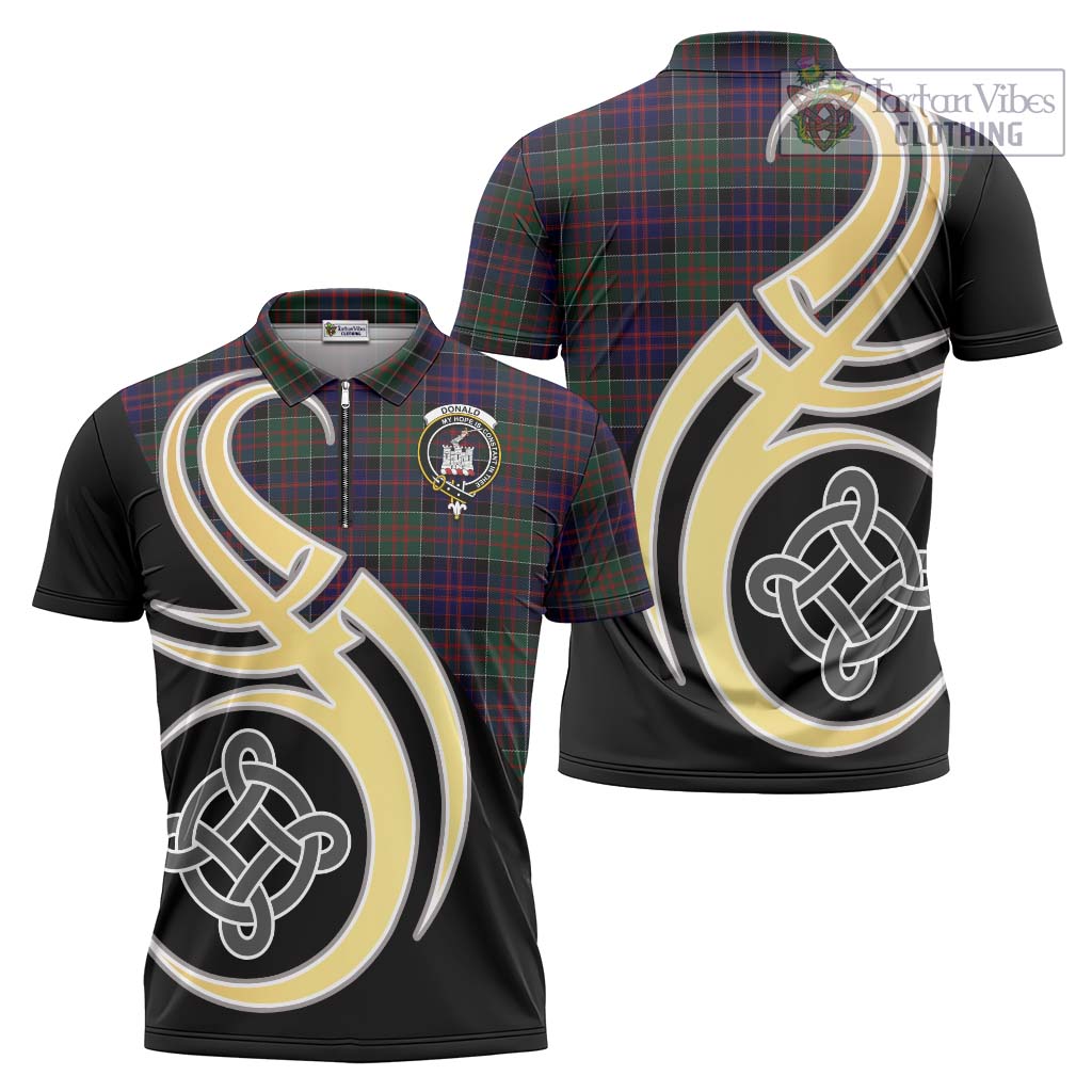 Tartan Vibes Clothing Donald of Clan Ranald Tartan Zipper Polo Shirt with Family Crest and Celtic Symbol Style