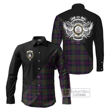 Donald of Clan Ranald Tartan Long Sleeve Button Shirt with Family Crest and Military Logo Style