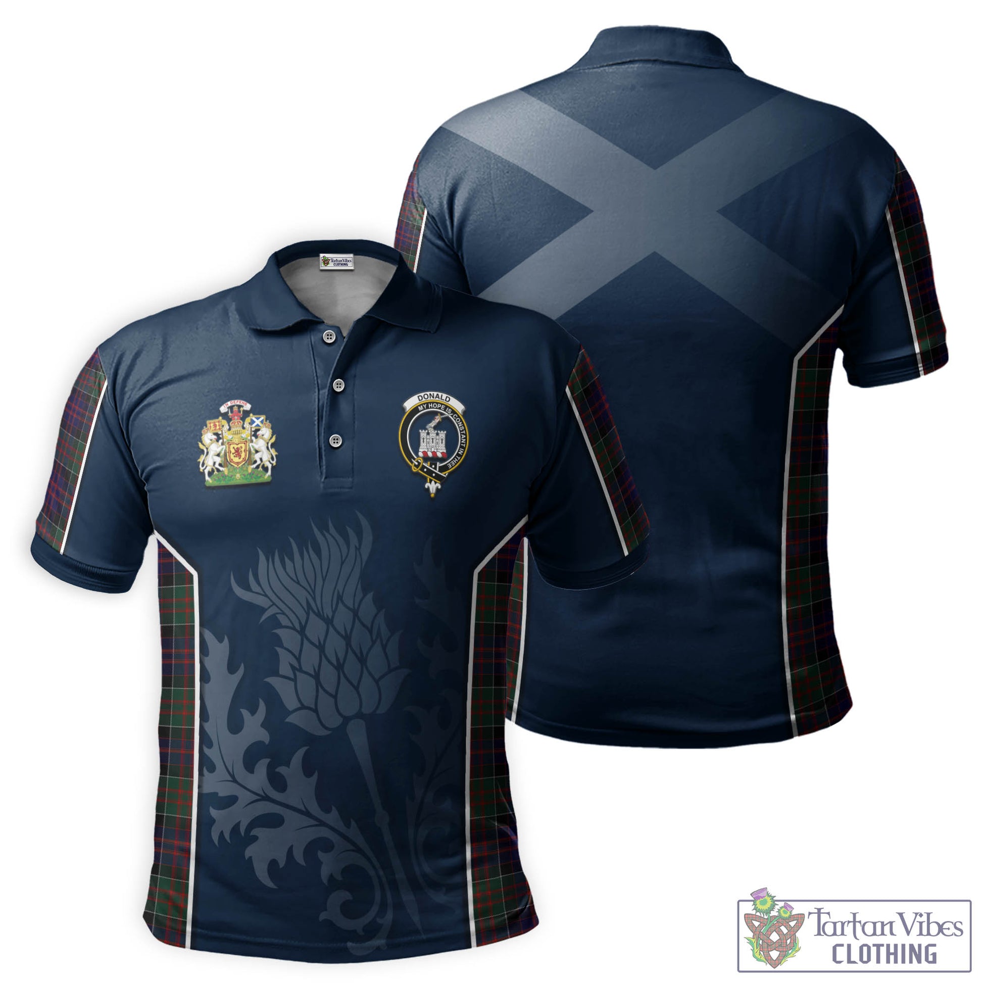 Donald of Clan Ranald Tartan Men's Polo Shirt with Family Crest and Scottish Thistle Vibes Sport Style Kid - Tartan Vibes Clothing