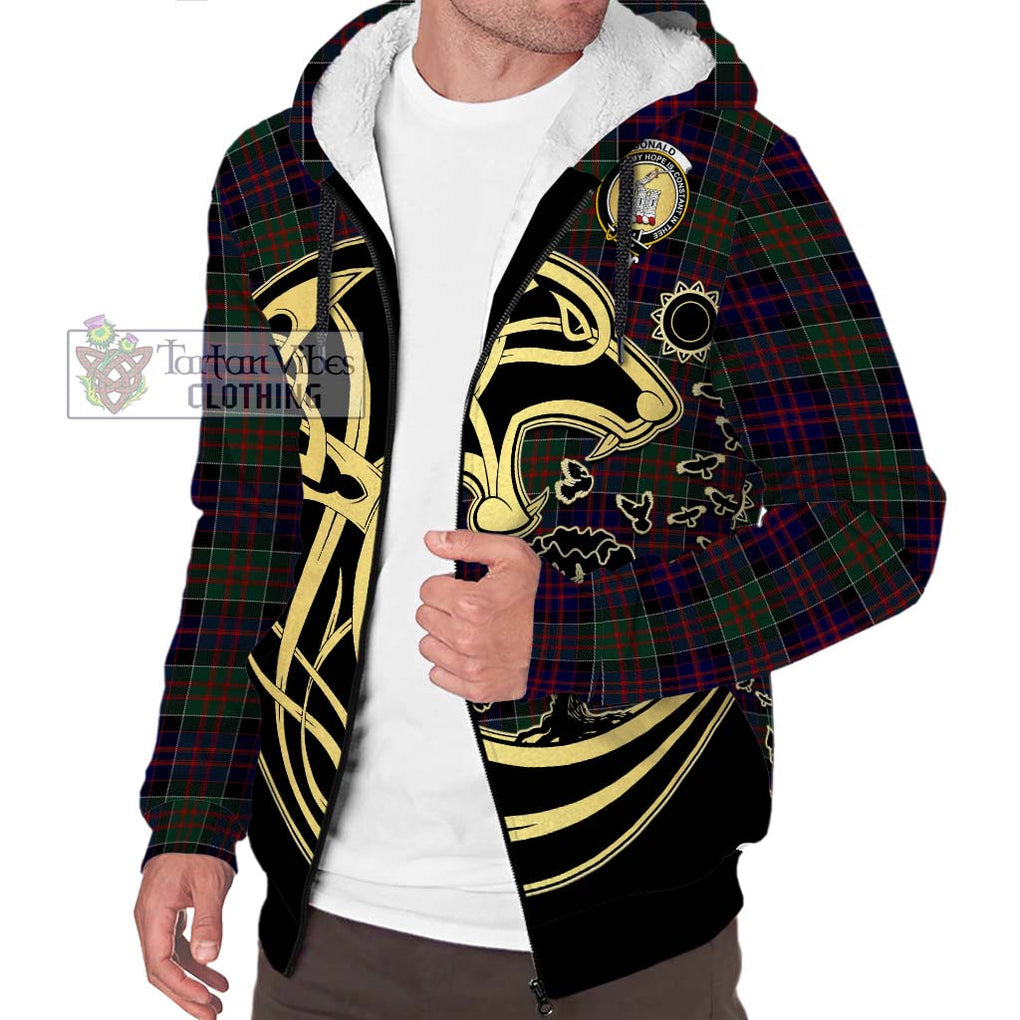 Donald of Clan Ranald Tartan Sherpa Hoodie with Family Crest Celtic Wolf Style Unisex S - Tartan Vibes Clothing