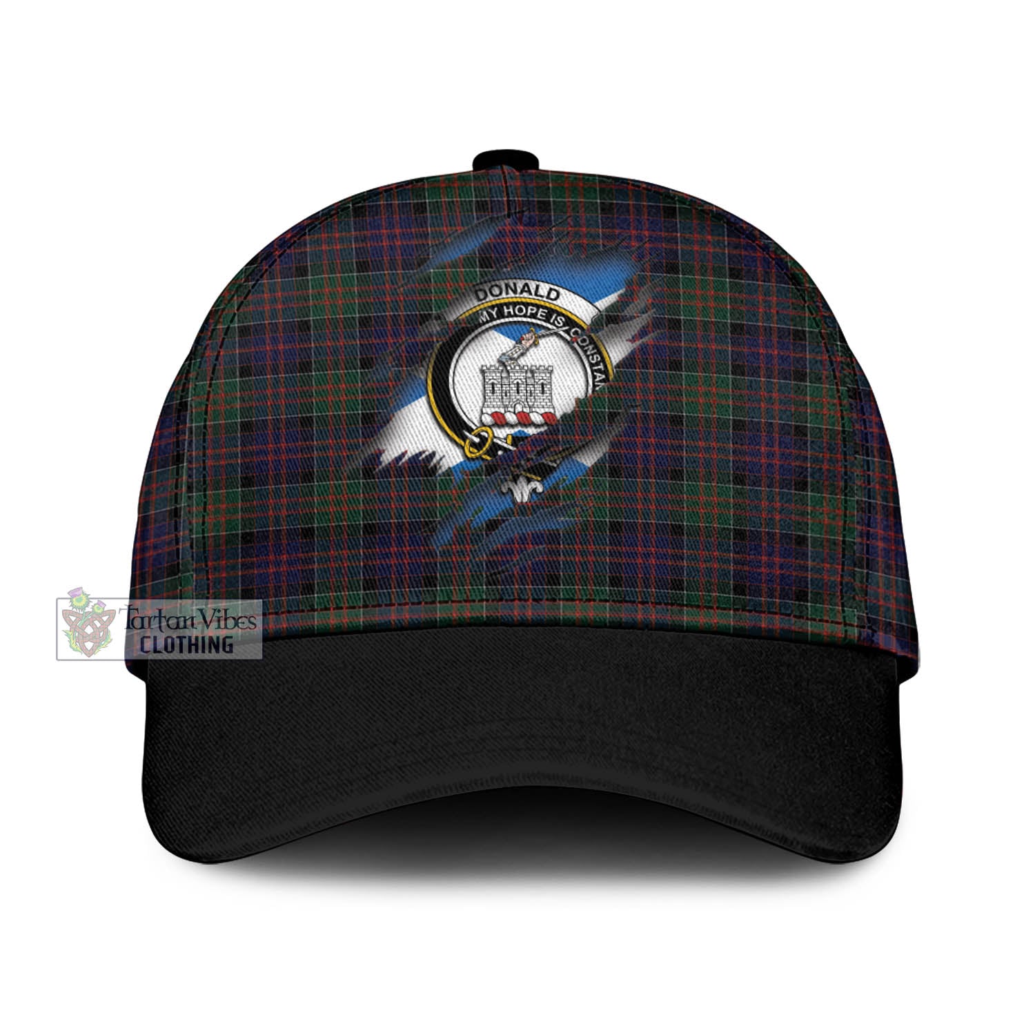 Tartan Vibes Clothing Donald of Clan Ranald Tartan Classic Cap with Family Crest In Me Style