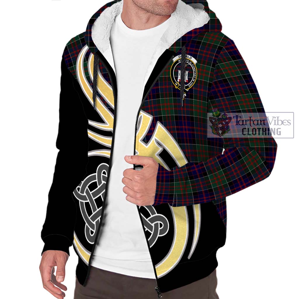 Donald of Clan Ranald Tartan Sherpa Hoodie with Family Crest and Celtic Symbol Style - Tartan Vibes Clothing