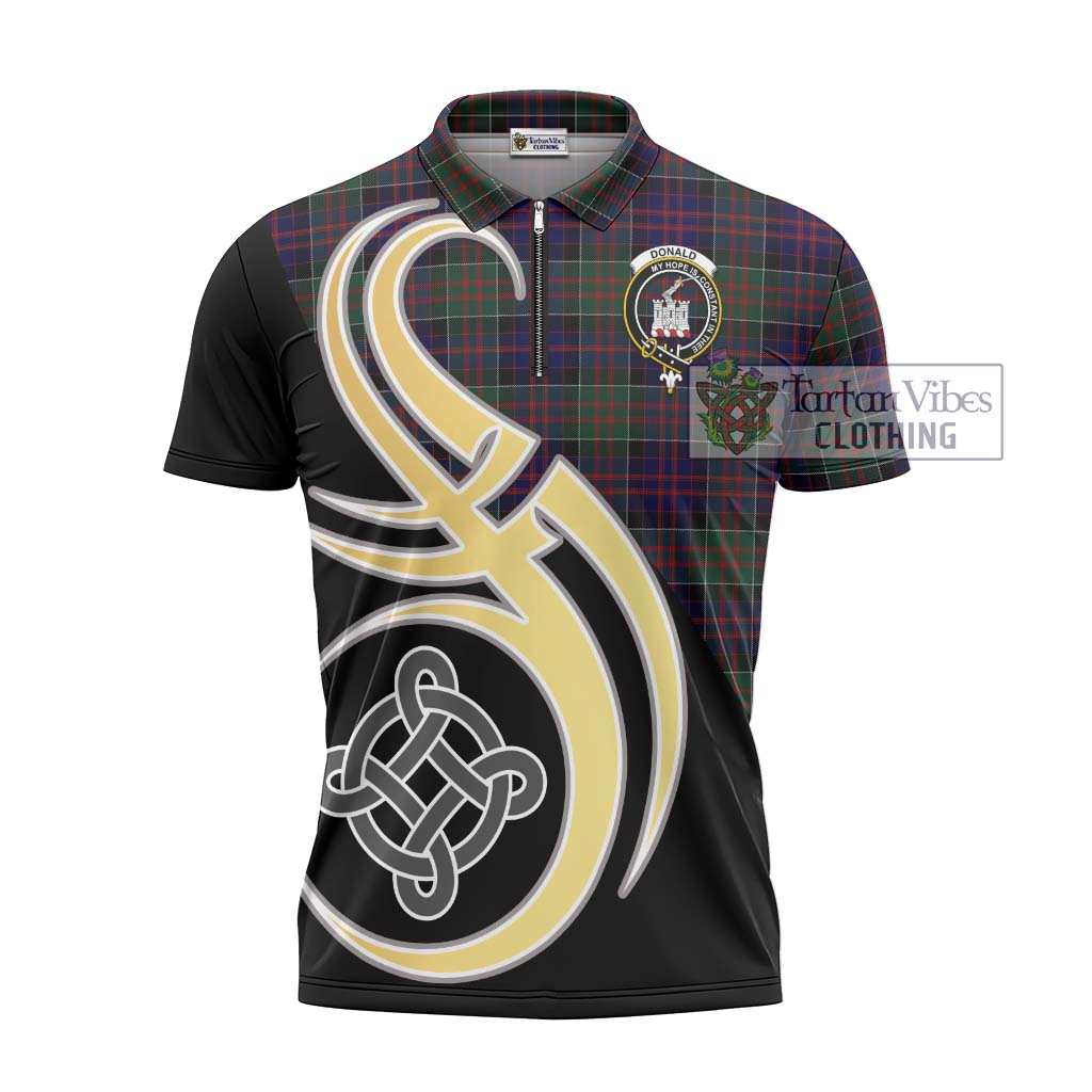 Tartan Vibes Clothing Donald of Clan Ranald Tartan Zipper Polo Shirt with Family Crest and Celtic Symbol Style