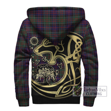 Donald of Clan Ranald Tartan Sherpa Hoodie with Family Crest Celtic Wolf Style