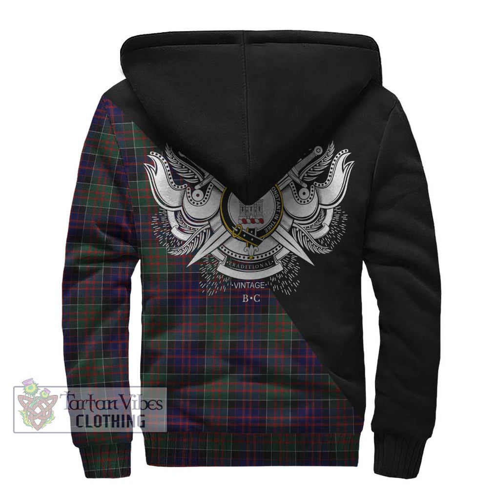 Donald of Clan Ranald Tartan Sherpa Hoodie with Family Crest and Military Logo Style - Tartanvibesclothing Shop