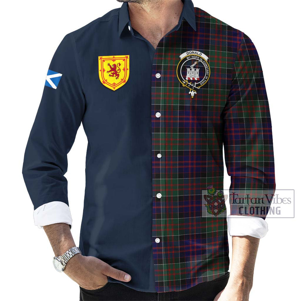 Tartan Vibes Clothing Donald of Clan Ranald Tartan Long Sleeve Button Shirt with Scottish Lion Royal Arm Half Style