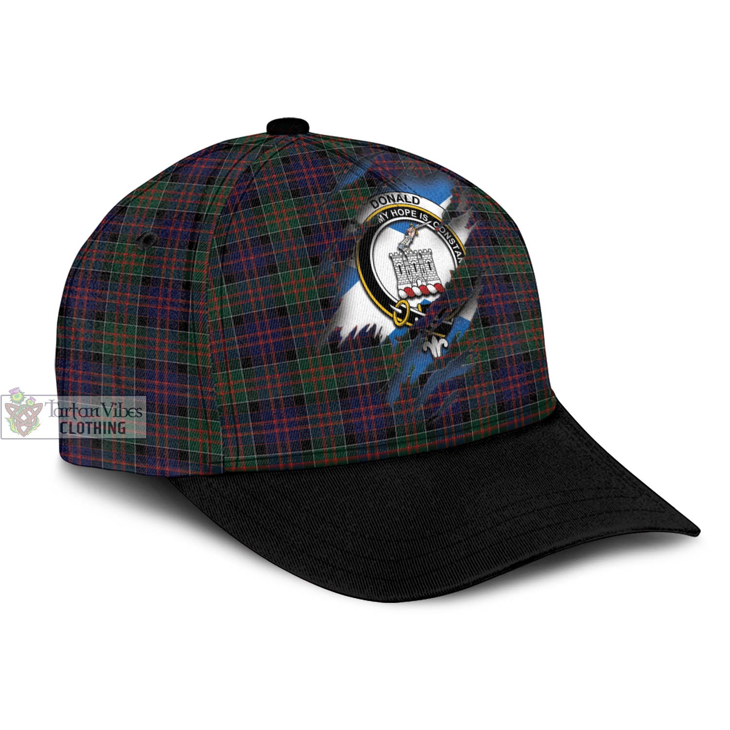 Tartan Vibes Clothing Donald of Clan Ranald Tartan Classic Cap with Family Crest In Me Style