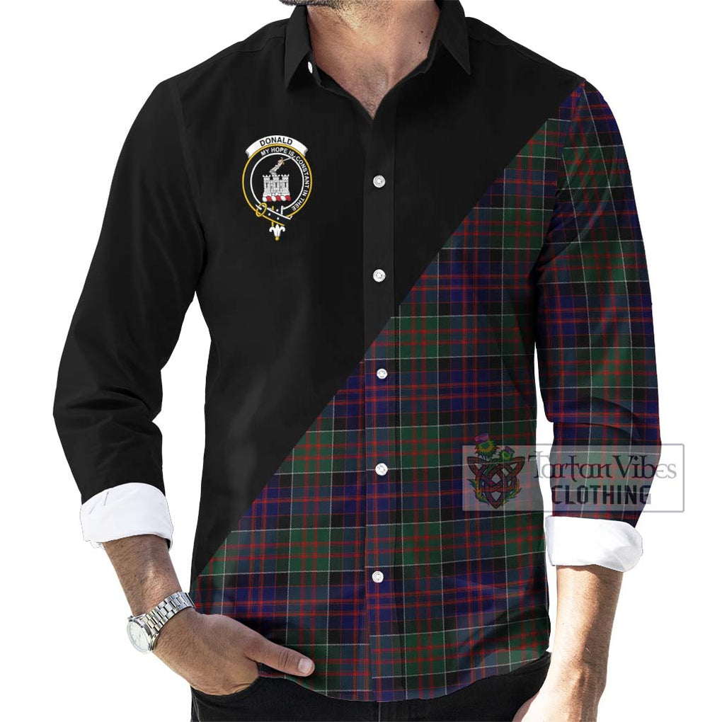 Donald of Clan Ranald Tartan Long Sleeve Button Shirt with Family Crest and Military Logo Style - Tartanvibesclothing Shop