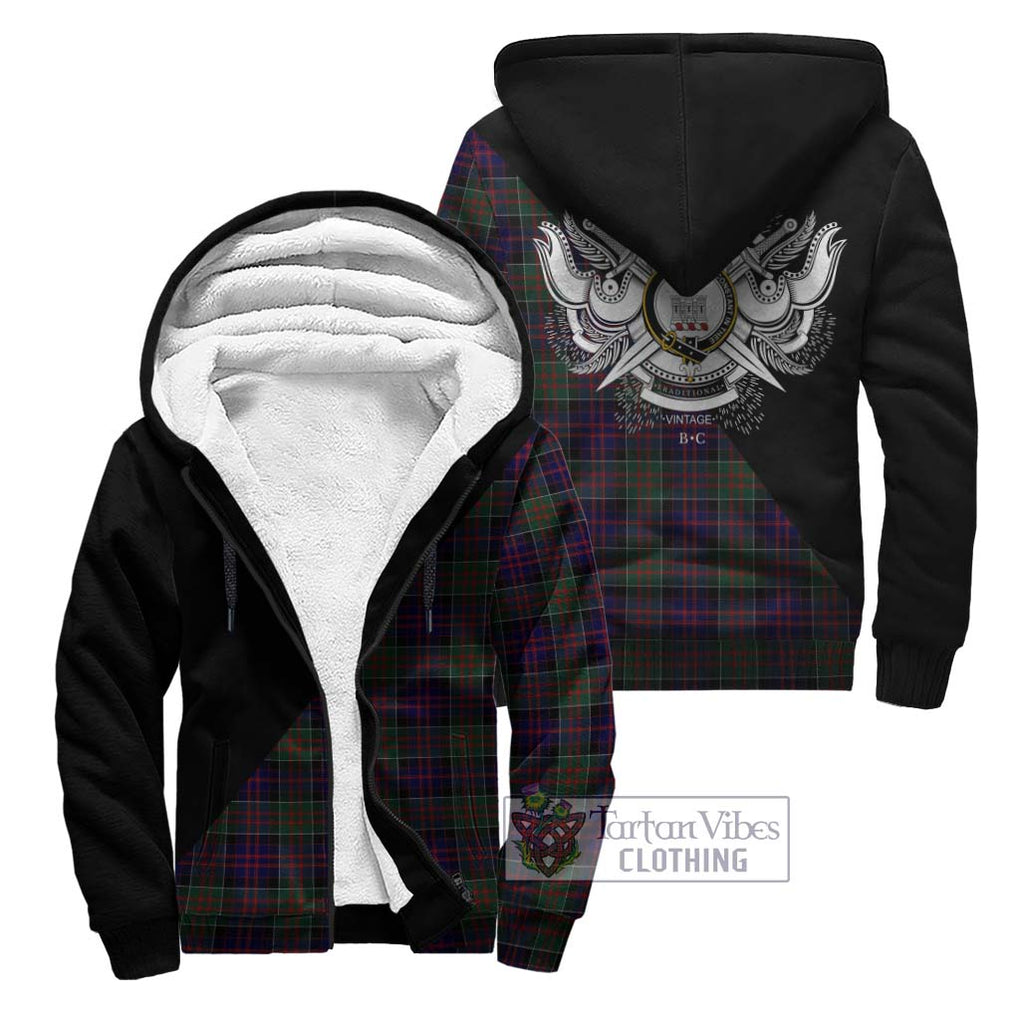 Donald of Clan Ranald Tartan Sherpa Hoodie with Family Crest and Military Logo Style Unisex - Tartanvibesclothing Shop