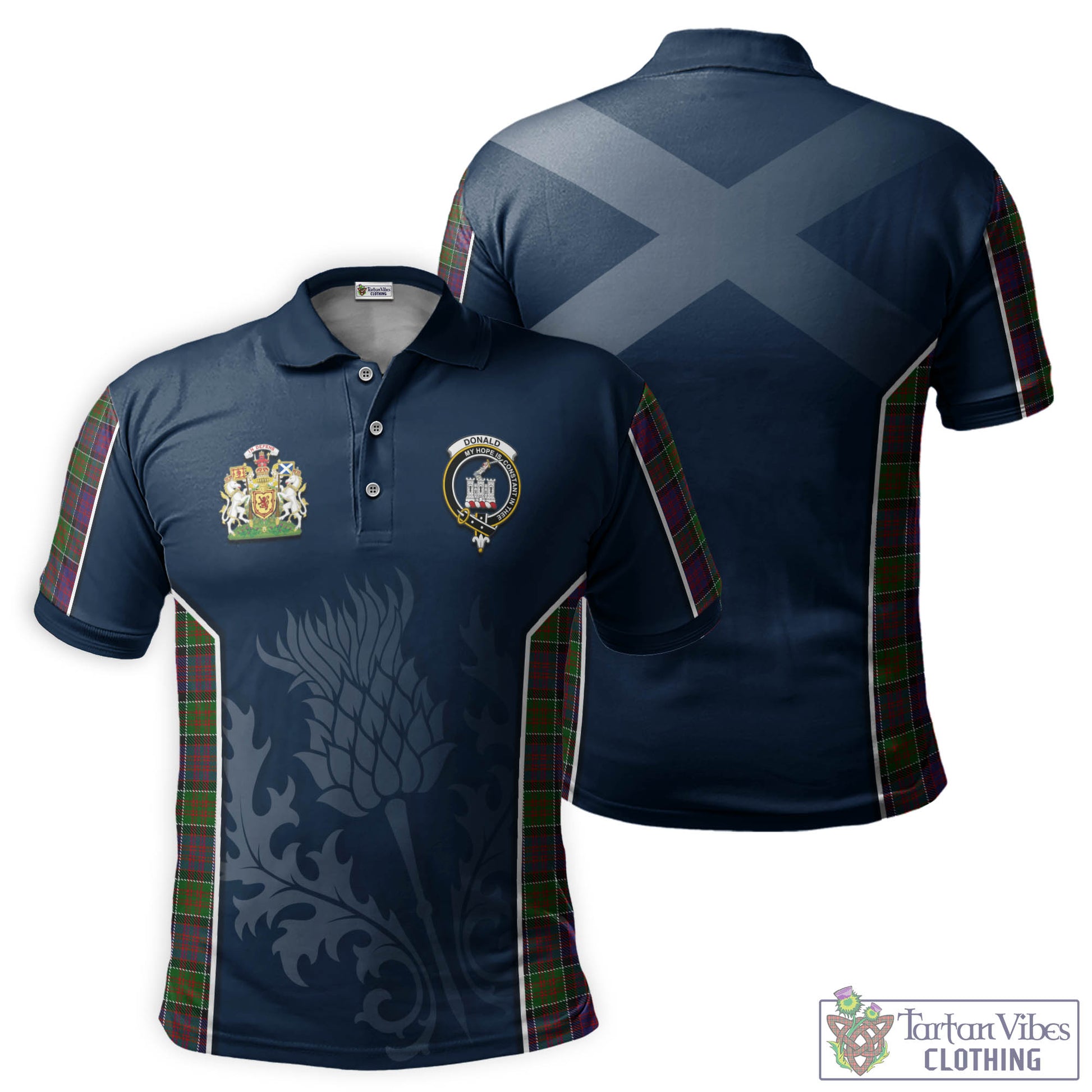 Donald of Clan Ranald Modern Tartan Men's Polo Shirt with Family Crest and Scottish Thistle Vibes Sport Style Kid - Tartan Vibes Clothing