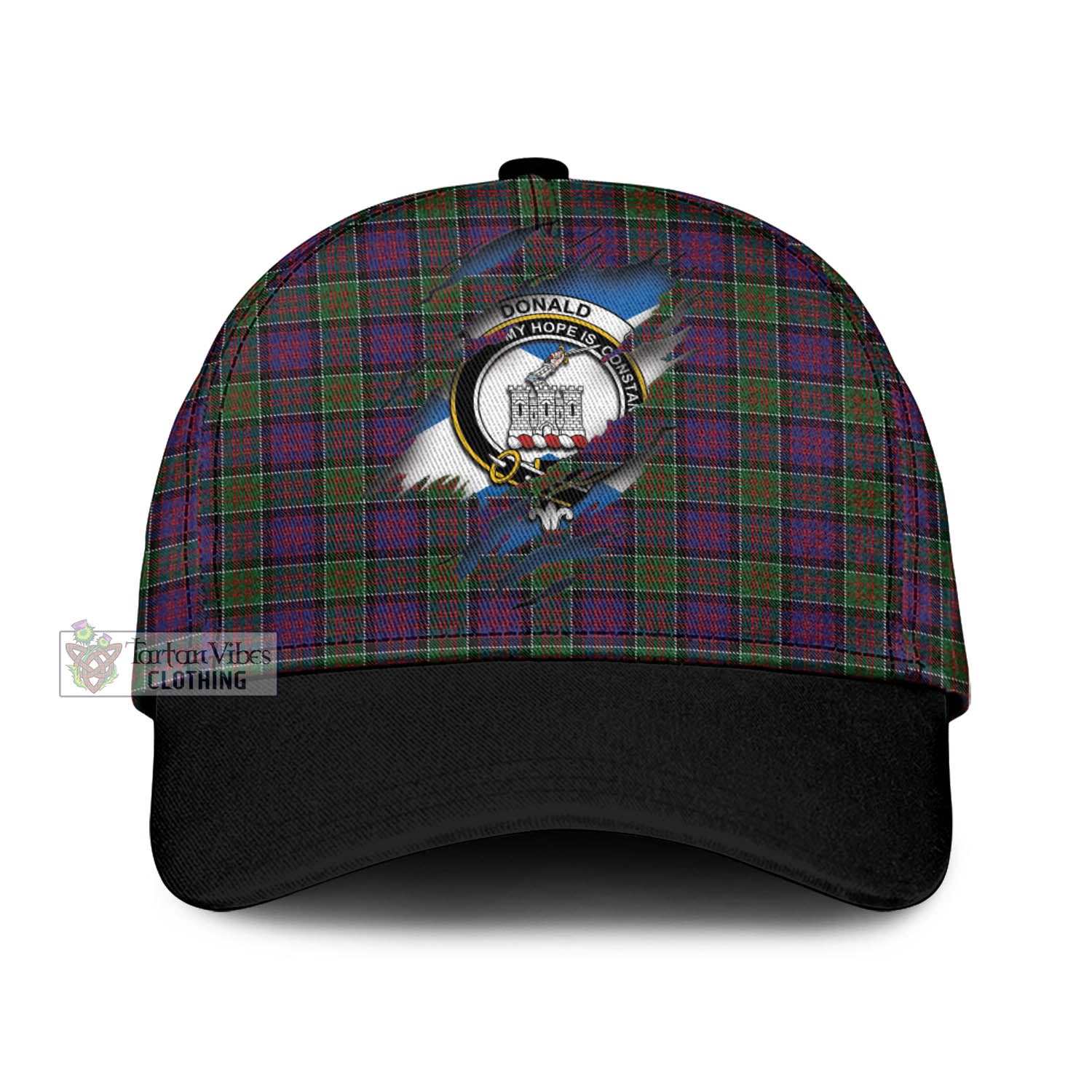 Tartan Vibes Clothing Donald of Clan Ranald Modern Tartan Classic Cap with Family Crest In Me Style