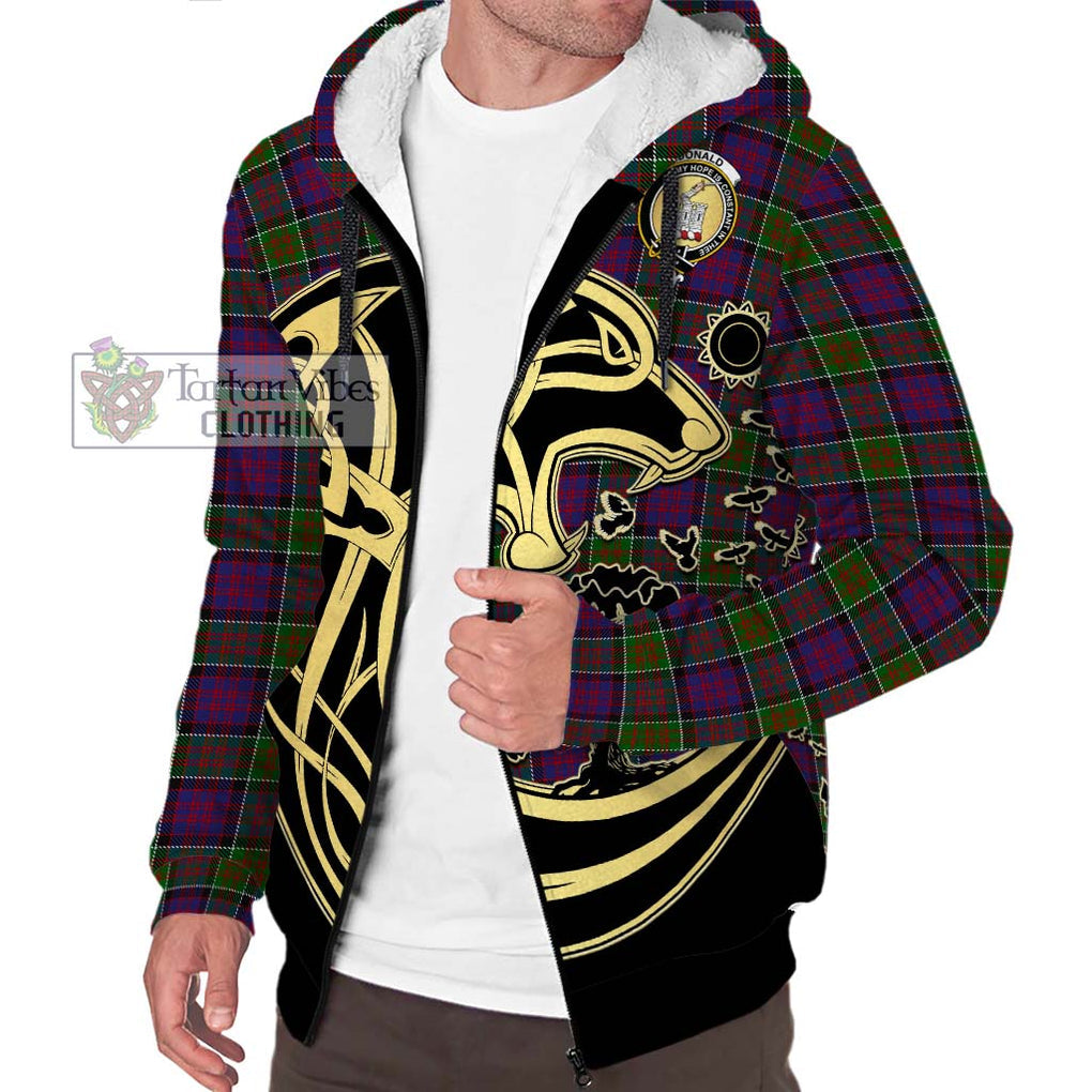 Donald of Clan Ranald Modern Tartan Sherpa Hoodie with Family Crest Celtic Wolf Style Unisex S - Tartan Vibes Clothing