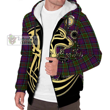 Donald of Clan Ranald Modern Tartan Sherpa Hoodie with Family Crest Celtic Wolf Style