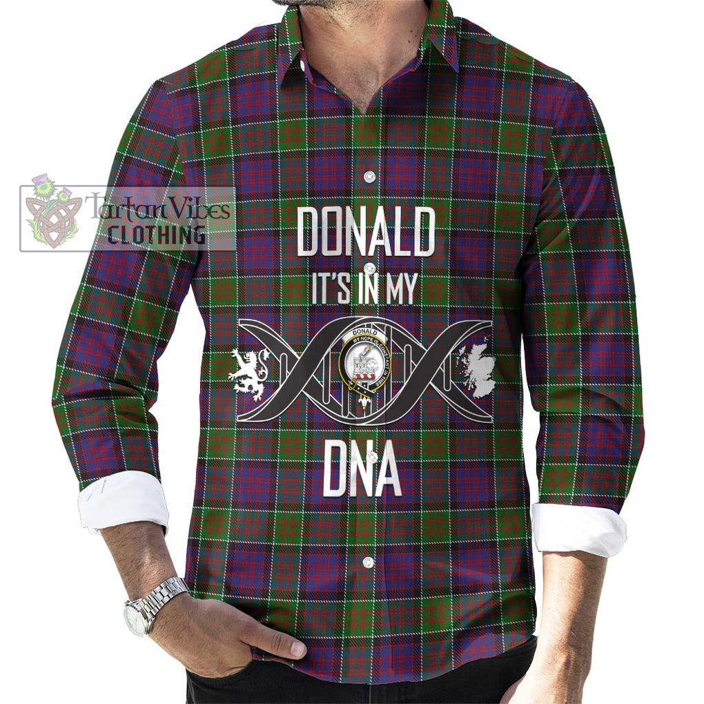 Donald of Clan Ranald Modern Tartan Long Sleeve Button Shirt with Family Crest DNA In Me Style Men's Shirt S - Tartanvibesclothing Shop