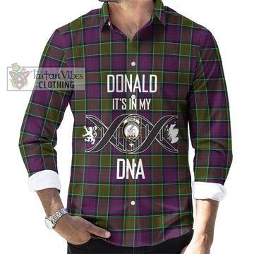 Donald of Clan Ranald Modern Tartan Long Sleeve Button Shirt with Family Crest DNA In Me Style