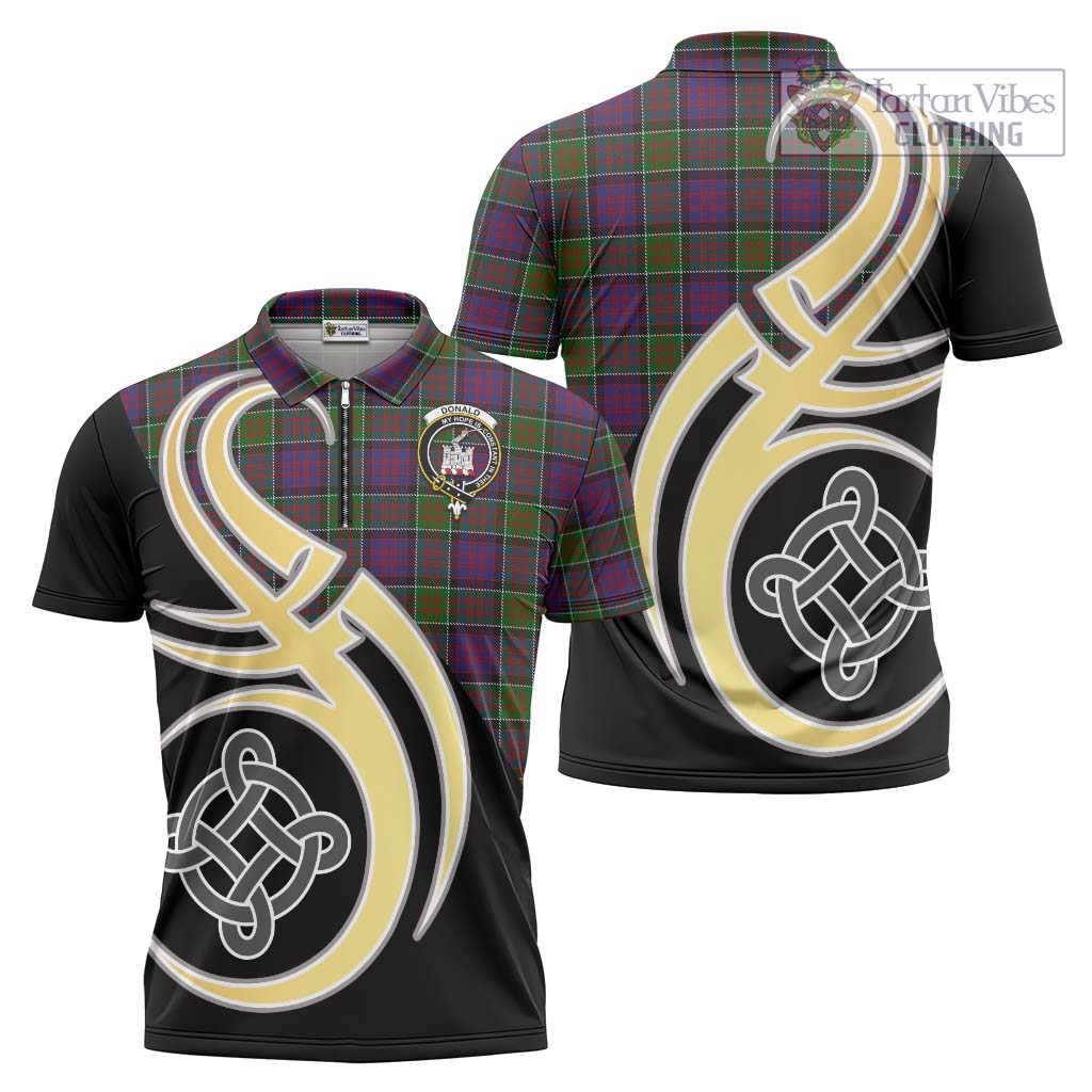 Tartan Vibes Clothing Donald of Clan Ranald Modern Tartan Zipper Polo Shirt with Family Crest and Celtic Symbol Style