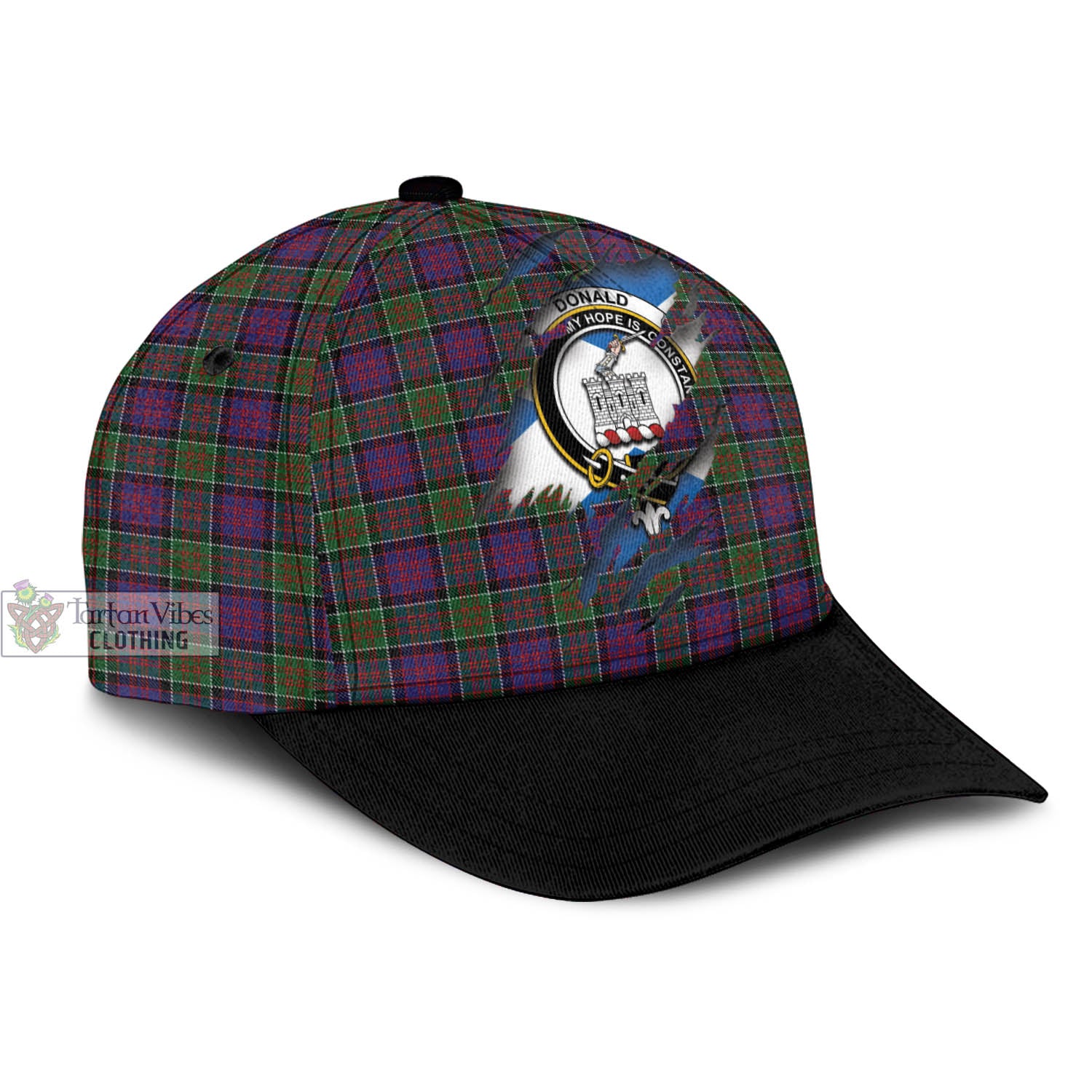 Tartan Vibes Clothing Donald of Clan Ranald Modern Tartan Classic Cap with Family Crest In Me Style