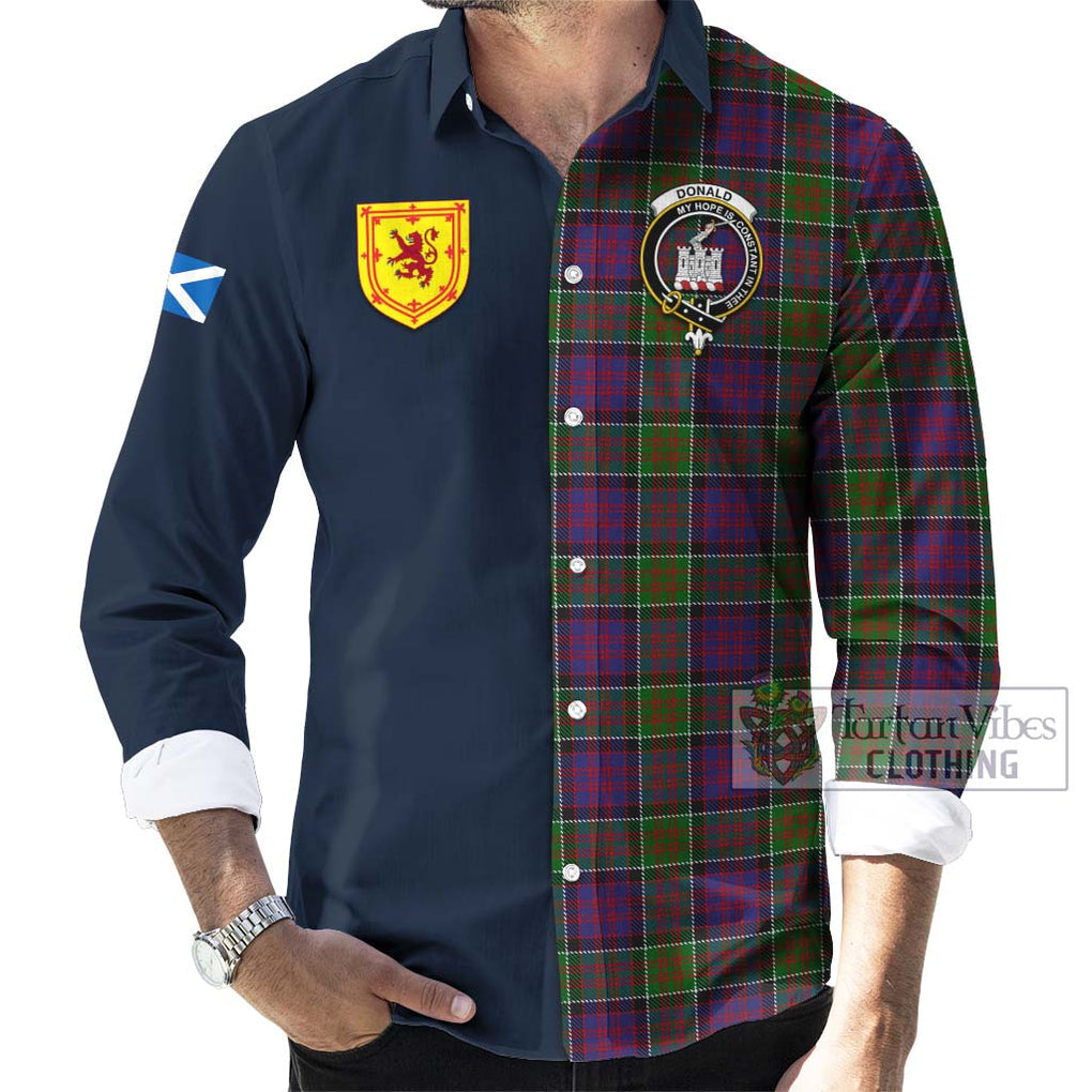 Tartan Vibes Clothing Donald of Clan Ranald Modern Tartan Long Sleeve Button Shirt with Scottish Lion Royal Arm Half Style