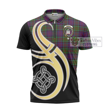 Donald of Clan Ranald Modern Tartan Zipper Polo Shirt with Family Crest and Celtic Symbol Style