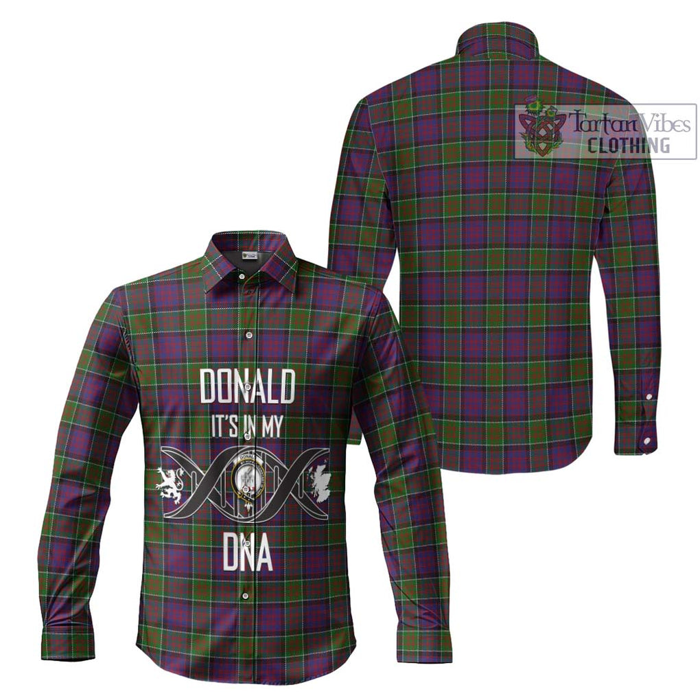 Donald of Clan Ranald Modern Tartan Long Sleeve Button Shirt with Family Crest DNA In Me Style Men's Shirt - Tartanvibesclothing Shop