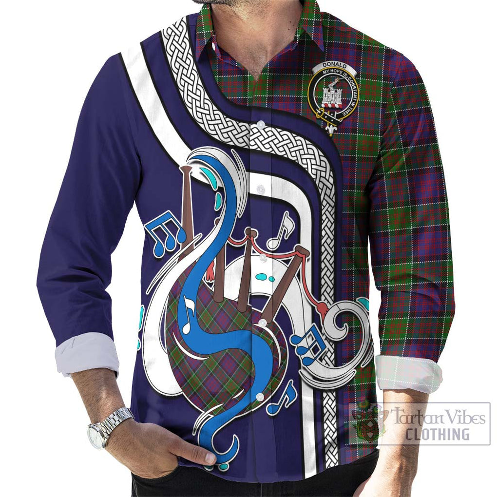 Donald of Clan Ranald Modern Tartan Long Sleeve Button Shirt with Epic Bagpipe Style - Tartanvibesclothing Shop