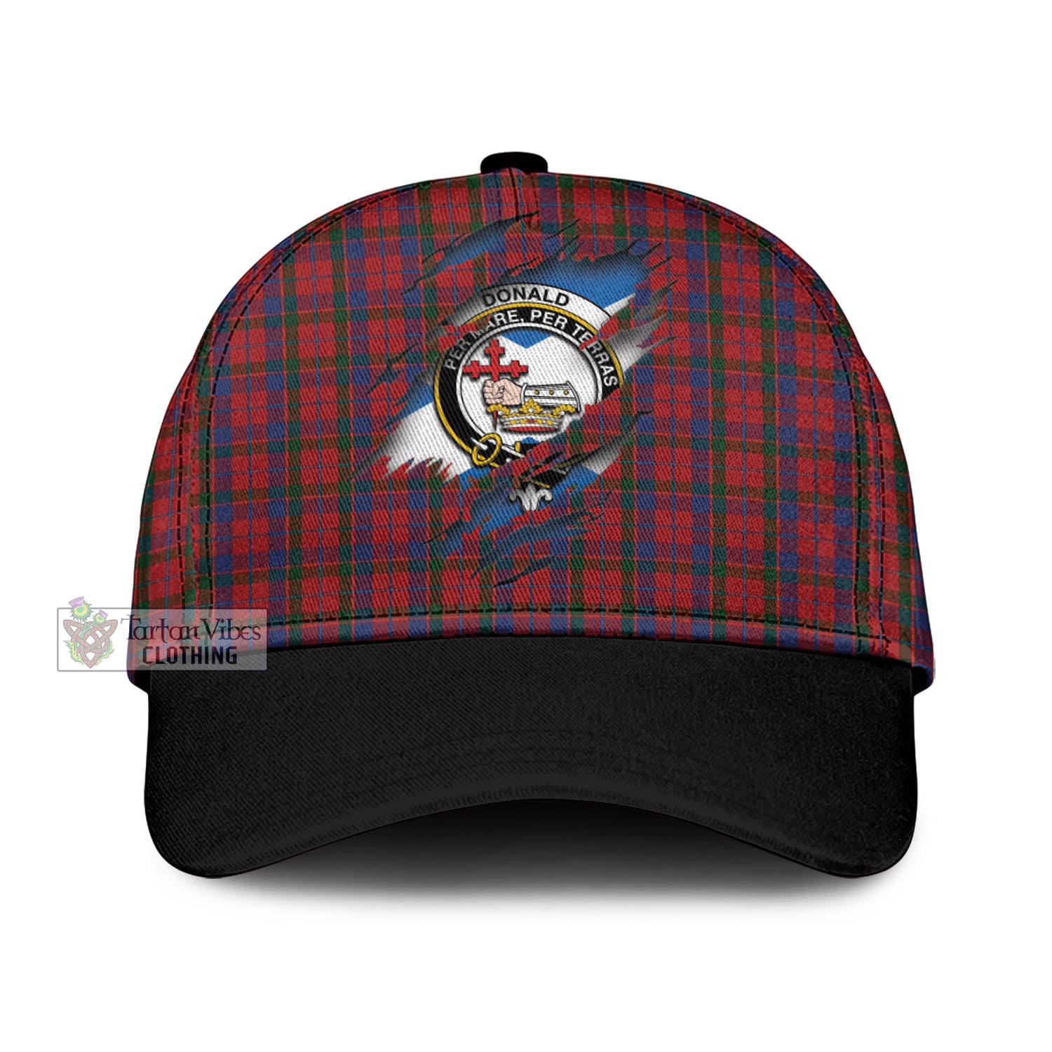 Tartan Vibes Clothing Donald of Glenaladale Tartan Classic Cap with Family Crest In Me Style