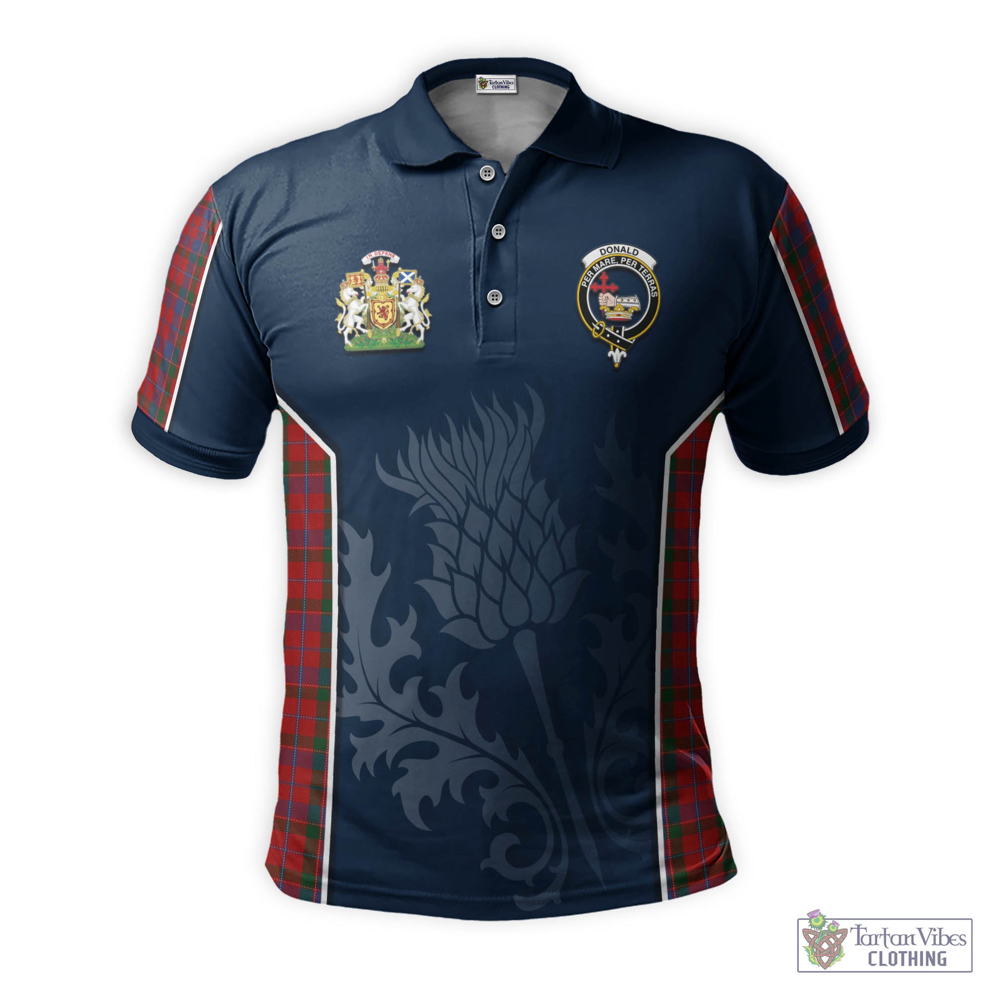 Donald of Glenaladale Tartan Men's Polo Shirt with Family Crest and Scottish Thistle Vibes Sport Style - Tartan Vibes Clothing