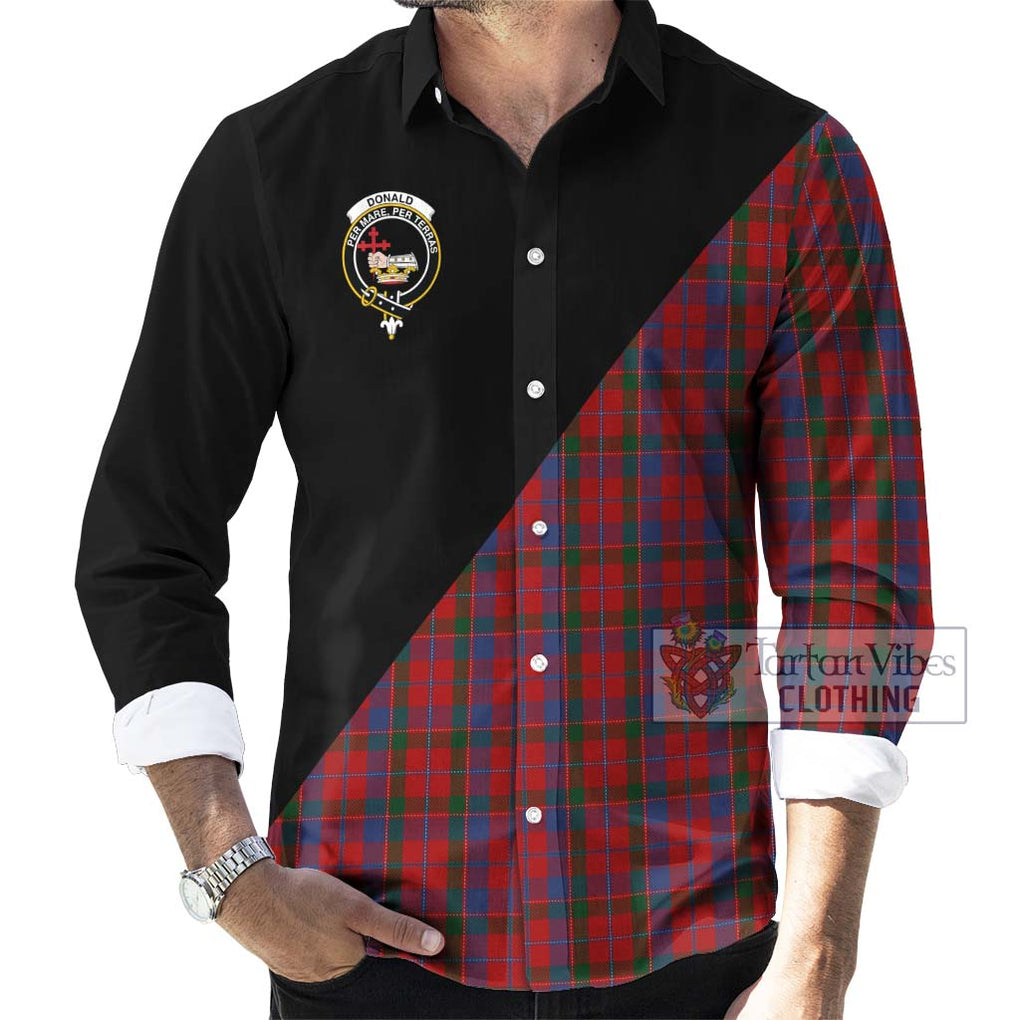 Donald of Glenaladale Tartan Long Sleeve Button Shirt with Family Crest and Military Logo Style - Tartanvibesclothing Shop