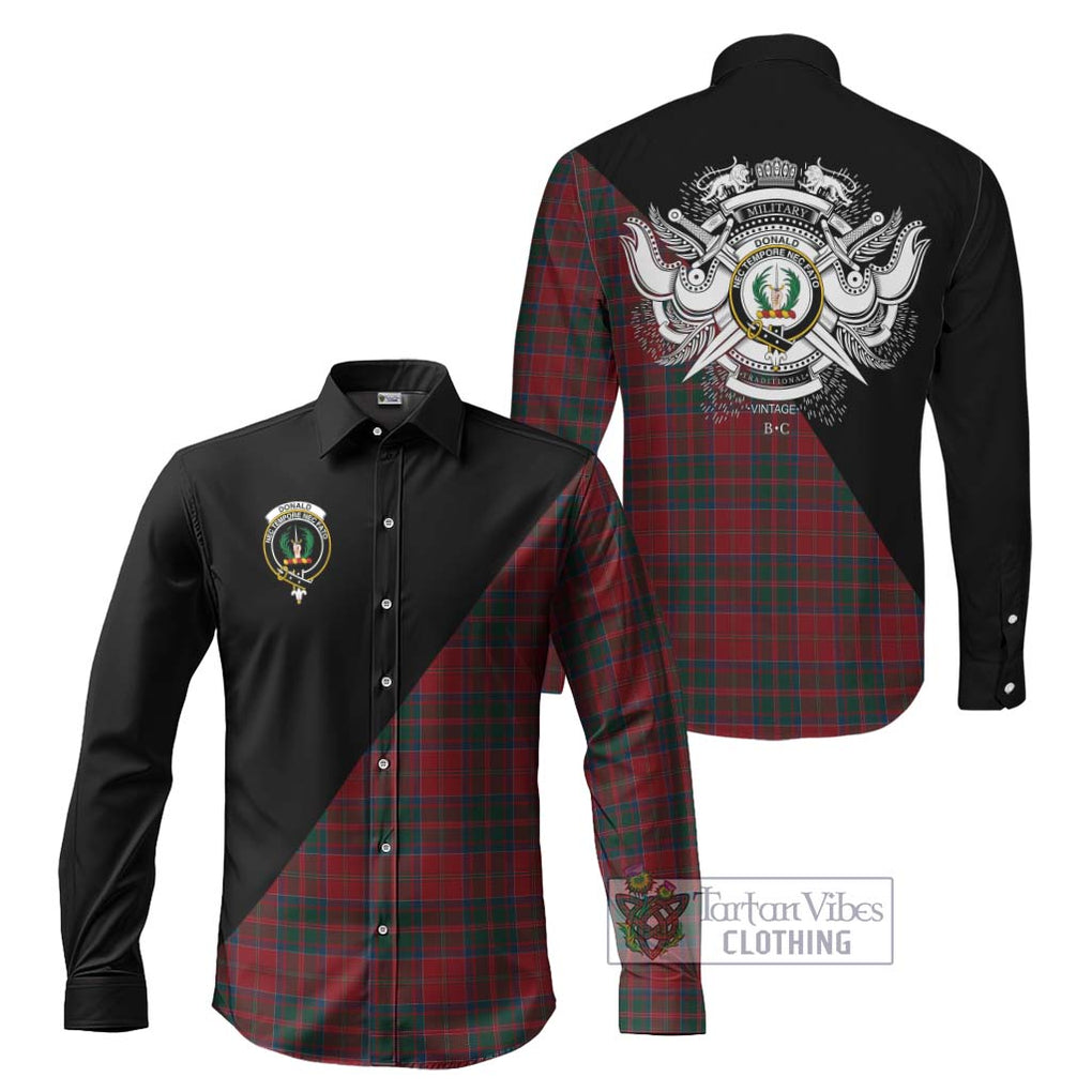 Donald of Glencoe Tartan Long Sleeve Button Shirt with Family Crest and Military Logo Style Men's Shirt S - Tartanvibesclothing Shop