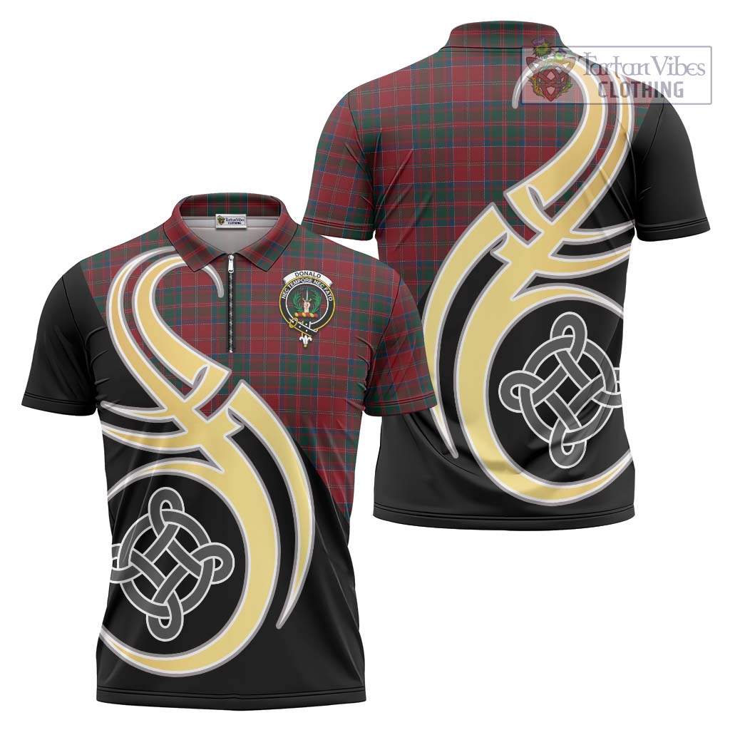 Tartan Vibes Clothing Donald of Glencoe Tartan Zipper Polo Shirt with Family Crest and Celtic Symbol Style