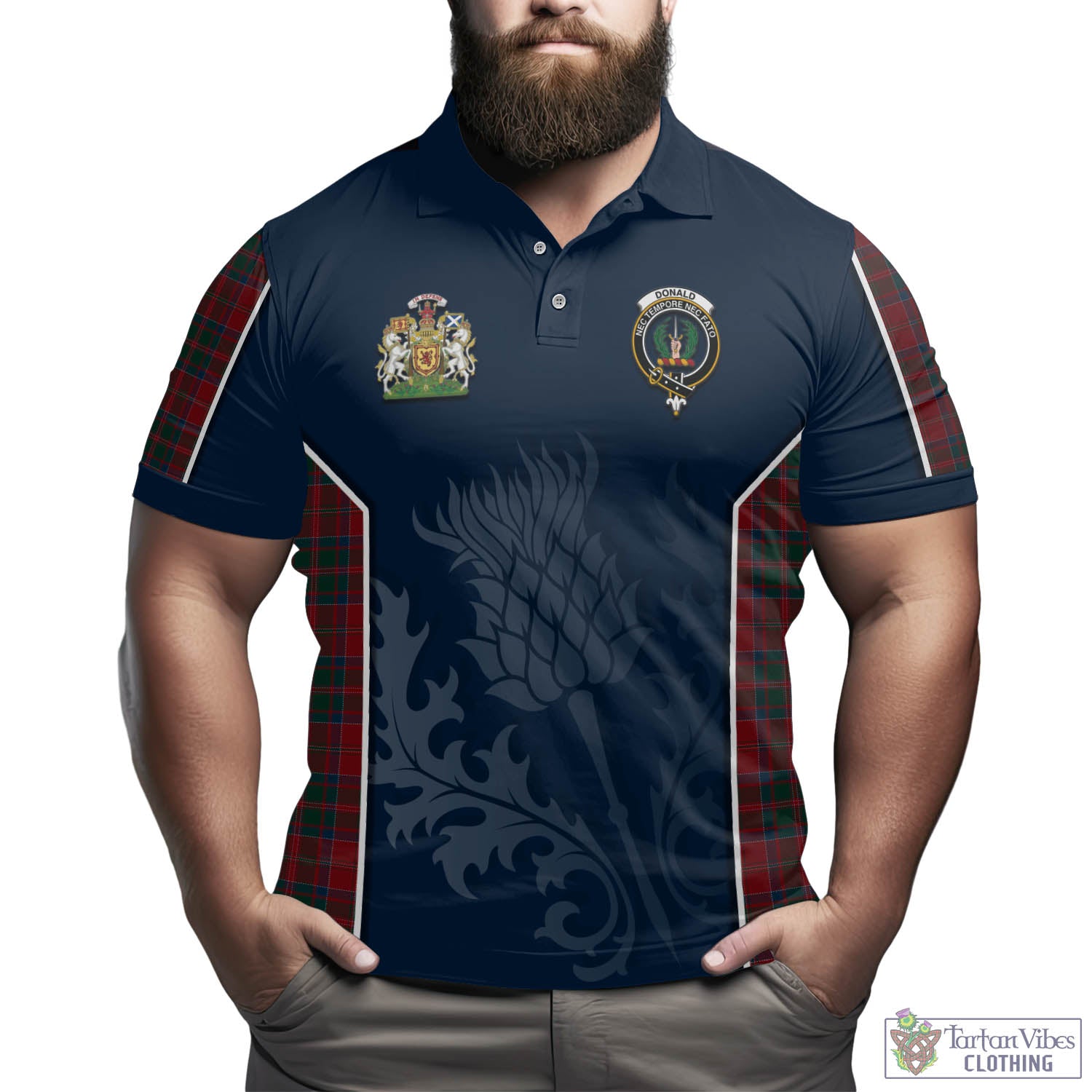 Donald of Glencoe Tartan Men's Polo Shirt with Family Crest and Scottish Thistle Vibes Sport Style - Tartan Vibes Clothing