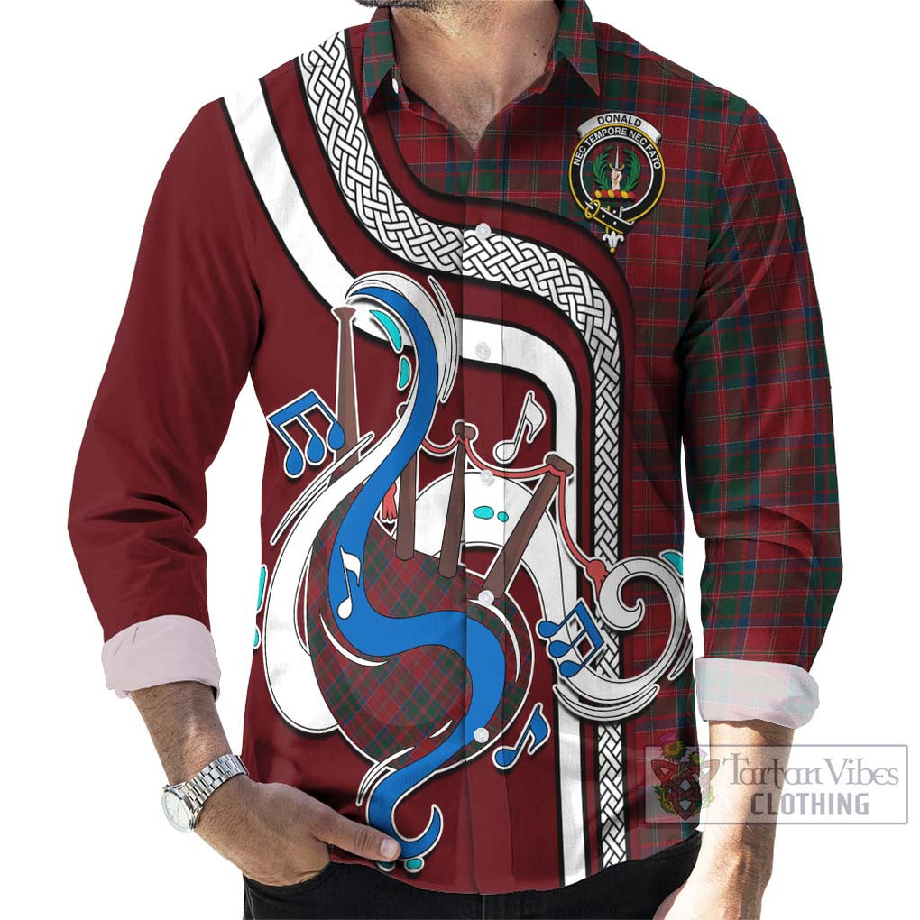 Donald of Glencoe Tartan Long Sleeve Button Shirt with Epic Bagpipe Style - Tartanvibesclothing Shop