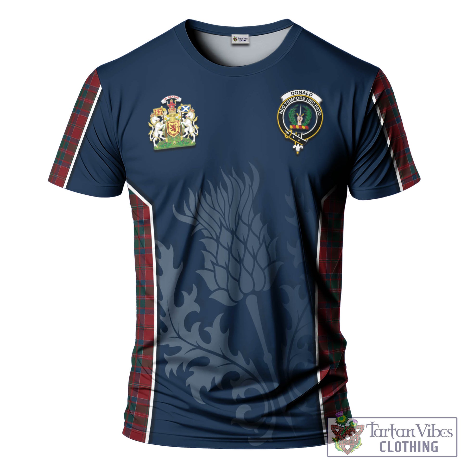 Tartan Vibes Clothing Donald of Glencoe Tartan T-Shirt with Family Crest and Scottish Thistle Vibes Sport Style