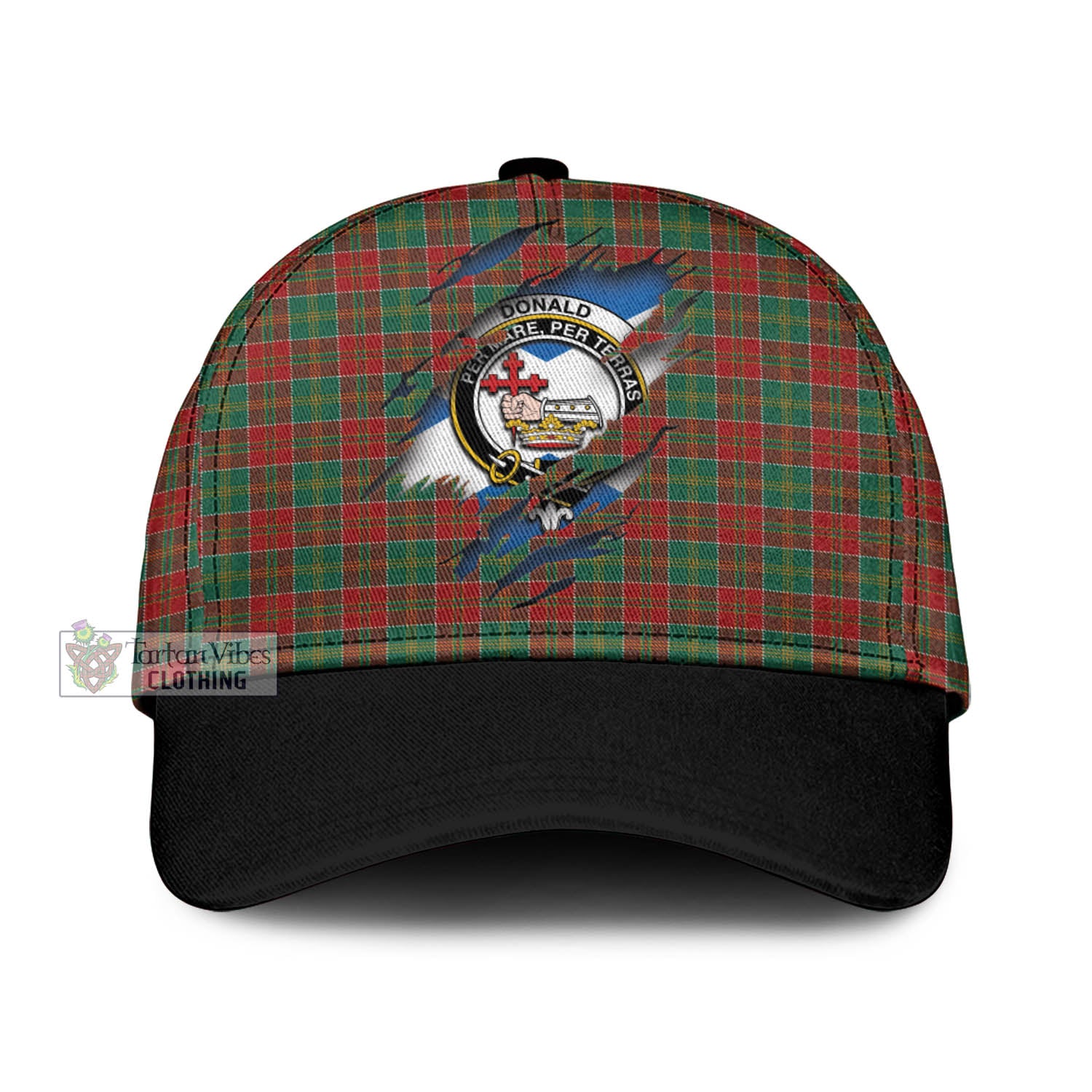 Tartan Vibes Clothing Donald of Kingsburgh Tartan Classic Cap with Family Crest In Me Style