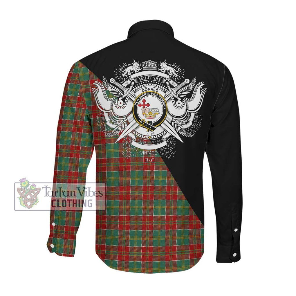 Donald of Kingsburgh Tartan Long Sleeve Button Shirt with Family Crest and Military Logo Style Men's Shirt - Tartanvibesclothing Shop