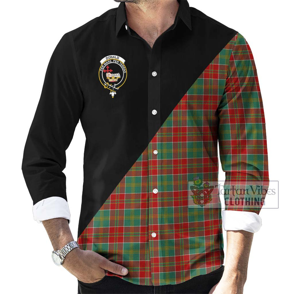 Donald of Kingsburgh Tartan Long Sleeve Button Shirt with Family Crest and Military Logo Style - Tartanvibesclothing Shop