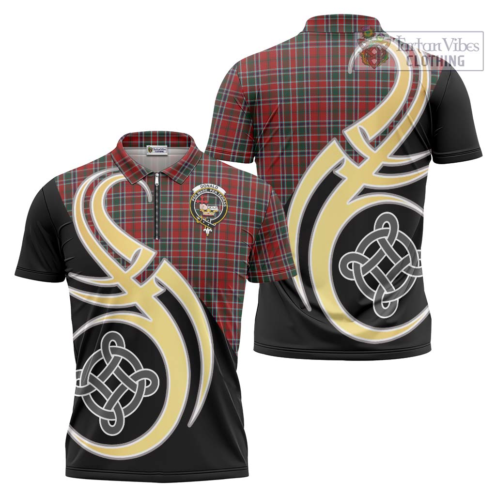 Tartan Vibes Clothing Donald of Lochmaddy Tartan Zipper Polo Shirt with Family Crest and Celtic Symbol Style