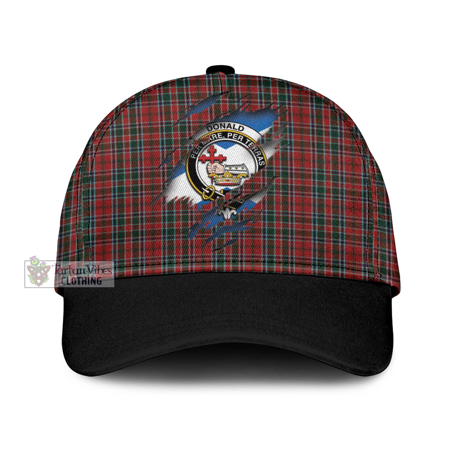 Tartan Vibes Clothing Donald of Lochmaddy Tartan Classic Cap with Family Crest In Me Style