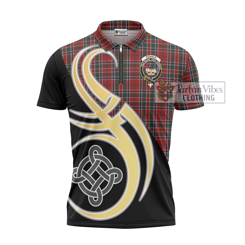 Tartan Vibes Clothing Donald of Lochmaddy Tartan Zipper Polo Shirt with Family Crest and Celtic Symbol Style