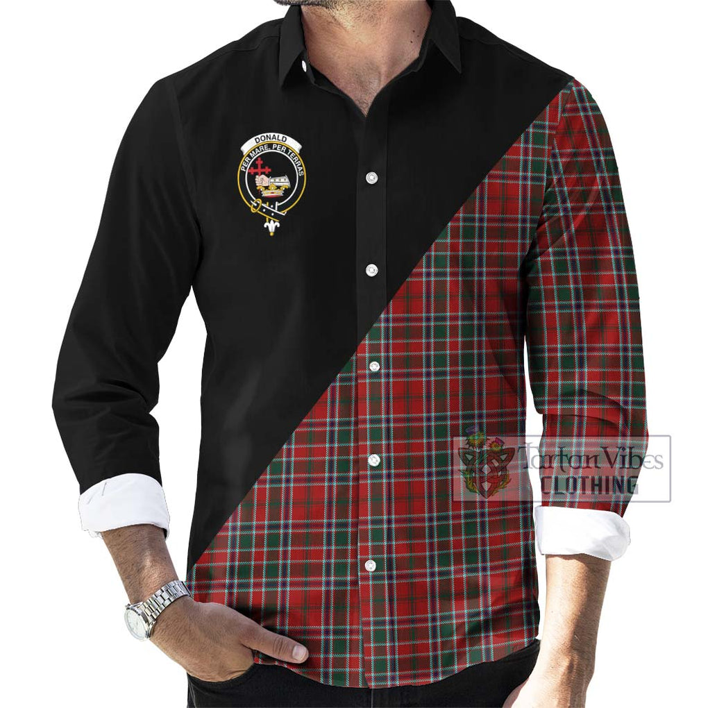 Donald of Lochmaddy Tartan Long Sleeve Button Shirt with Family Crest and Military Logo Style - Tartanvibesclothing Shop