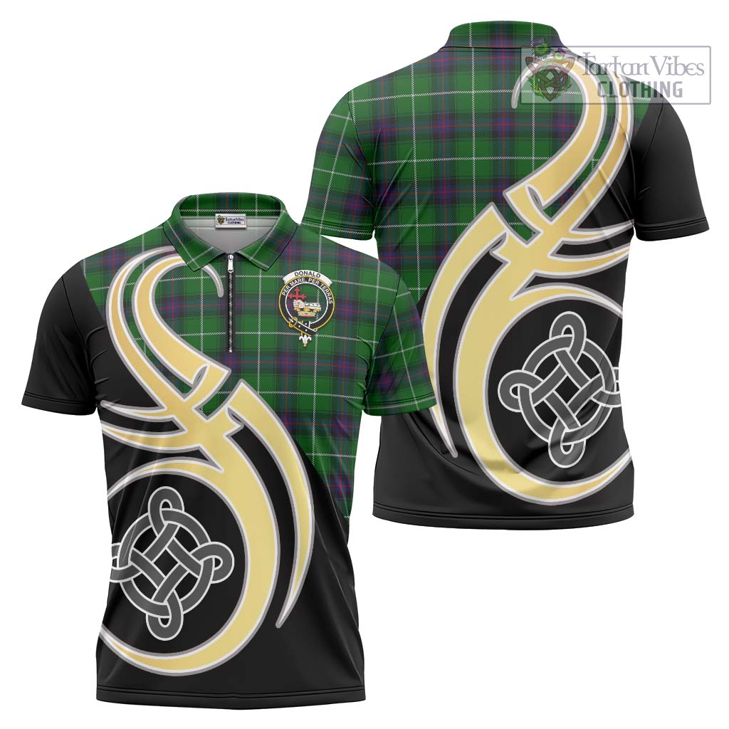 Tartan Vibes Clothing Donald of The Isles Tartan Zipper Polo Shirt with Family Crest and Celtic Symbol Style