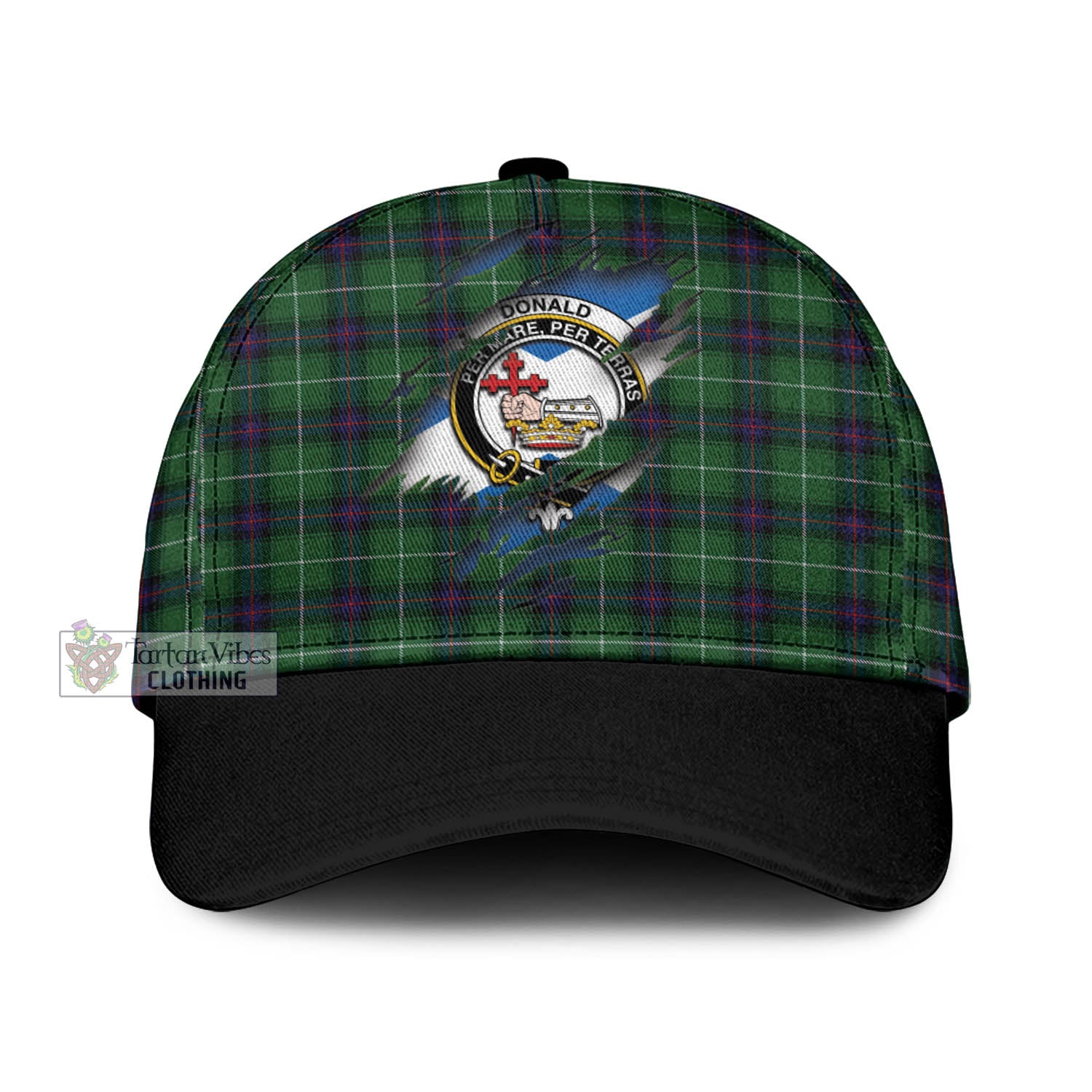 Tartan Vibes Clothing Donald of The Isles Tartan Classic Cap with Family Crest In Me Style