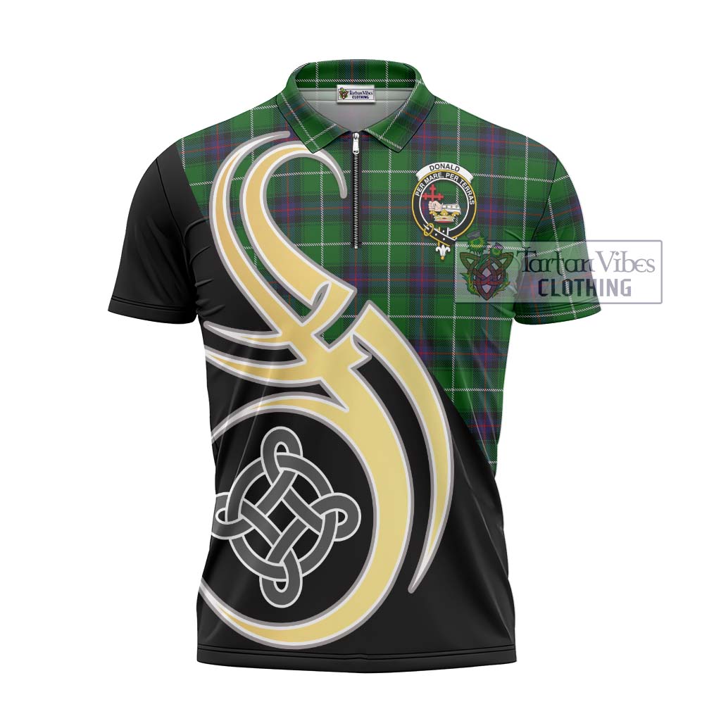 Tartan Vibes Clothing Donald of The Isles Tartan Zipper Polo Shirt with Family Crest and Celtic Symbol Style