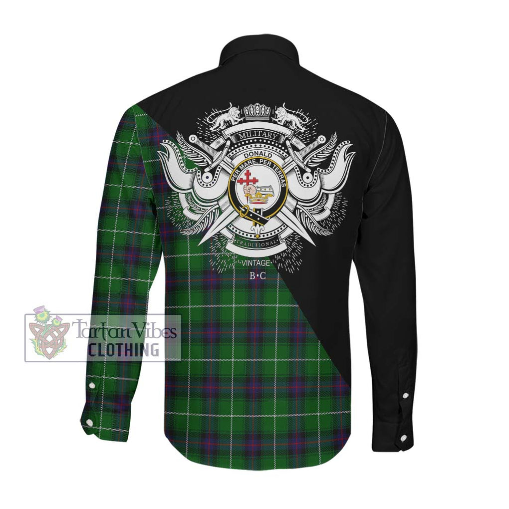 Donald of The Isles Tartan Long Sleeve Button Shirt with Family Crest and Military Logo Style Men's Shirt - Tartanvibesclothing Shop