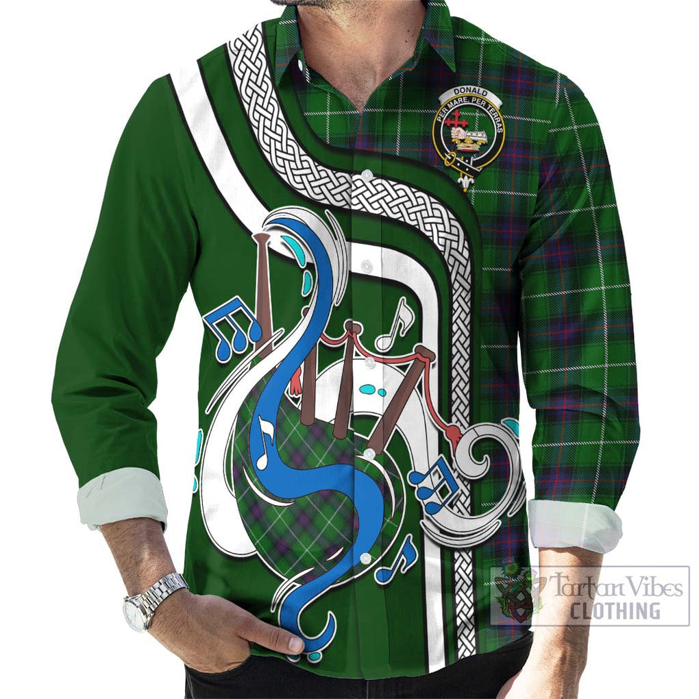 Donald of The Isles Tartan Long Sleeve Button Shirt with Epic Bagpipe Style - Tartanvibesclothing Shop