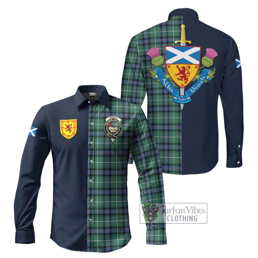 Tartan Vibes Clothing Donald of the Isles Hunting Ancient Tartan Long Sleeve Button Shirt with Scottish Lion Royal Arm Half Style