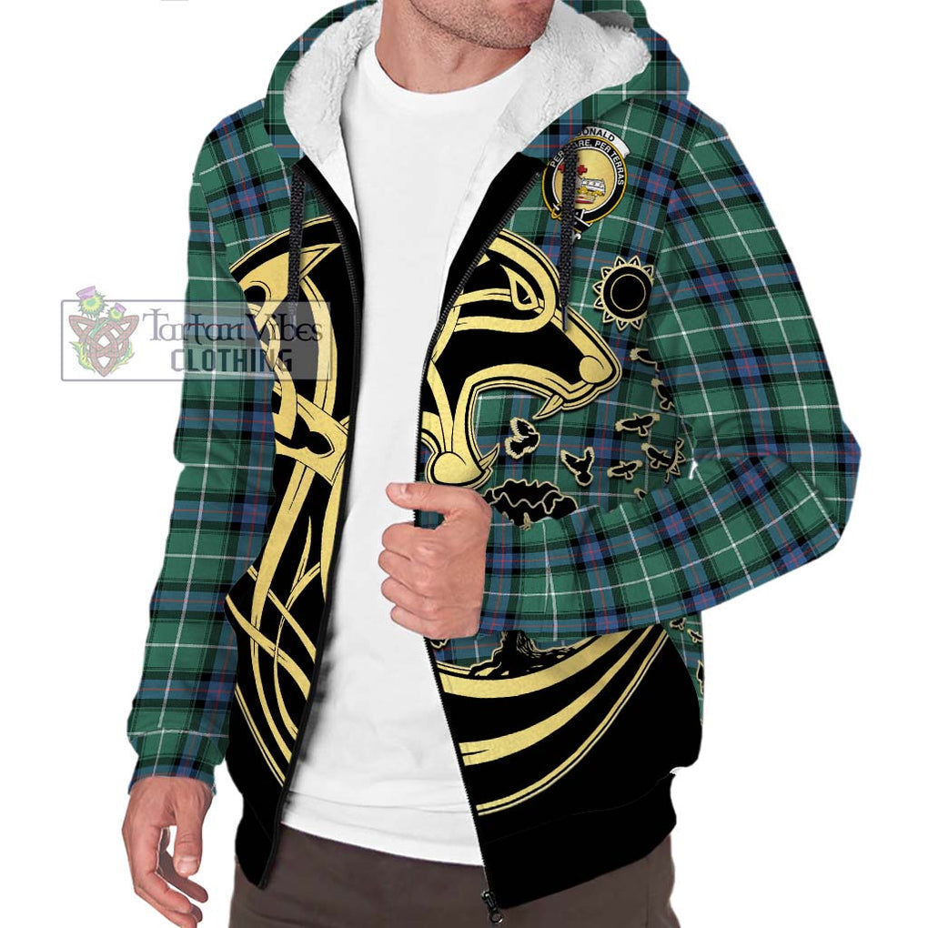 Donald of the Isles Hunting Ancient Tartan Sherpa Hoodie with Family Crest Celtic Wolf Style Unisex S - Tartan Vibes Clothing