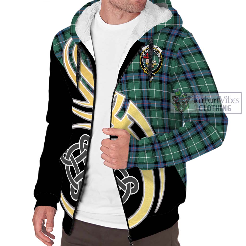 Donald of the Isles Hunting Ancient Tartan Sherpa Hoodie with Family Crest and Celtic Symbol Style - Tartan Vibes Clothing