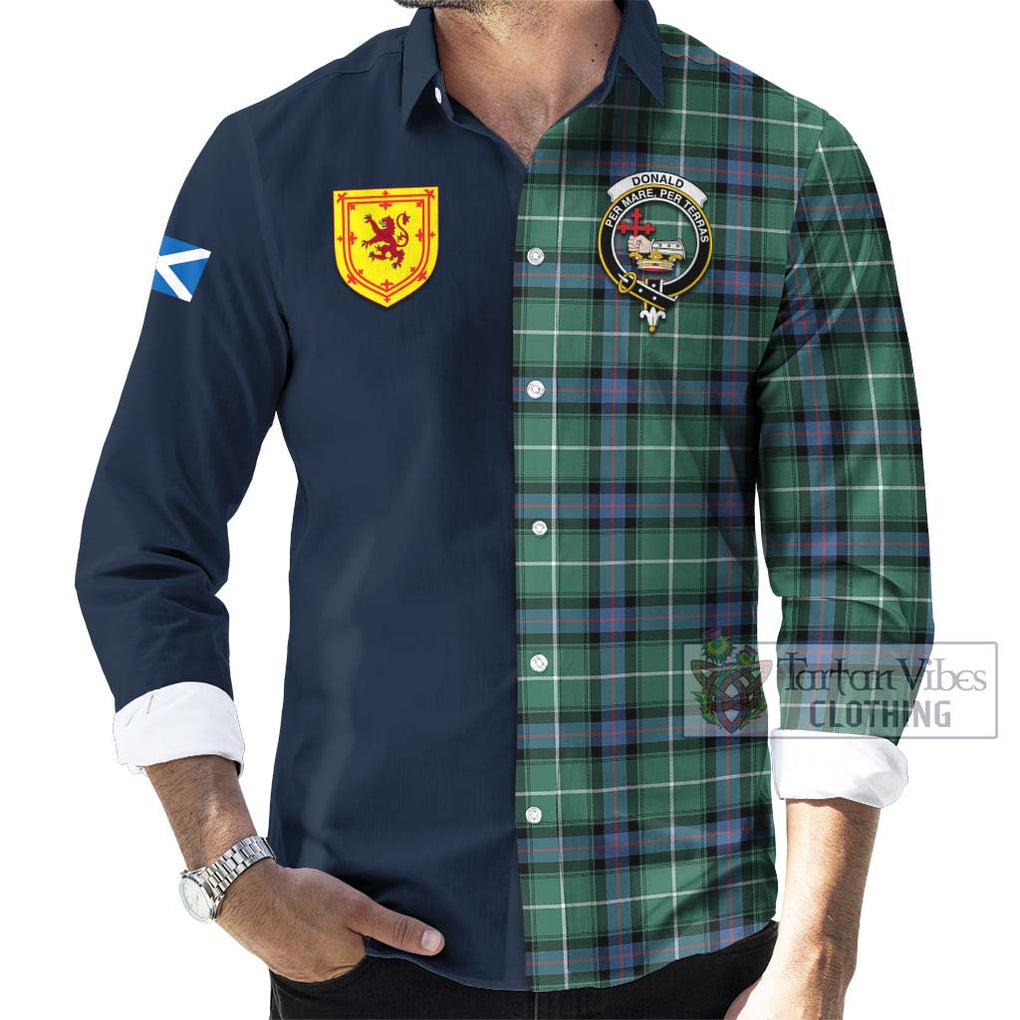 Tartan Vibes Clothing Donald of the Isles Hunting Ancient Tartan Long Sleeve Button Shirt with Scottish Lion Royal Arm Half Style